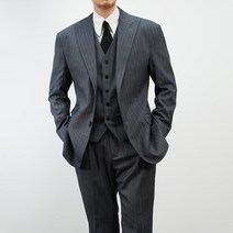 쿼터 남자 정장 라르고 피크드 라펠 스트라이프 싱글 수트 자켓 3color