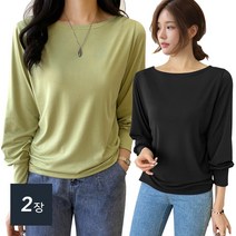 데일리앤 1+1 틸다 여성 보트넥 무지 퍼프소매 레이온 티셔츠