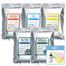 니즈네이처 더마테크 모델링팩 1kg + DIY 앰플 + 피부샵용 고급 팩도구 4종 핑크해면, (진정영양생기)시카1kg, 베타글루칸20ml