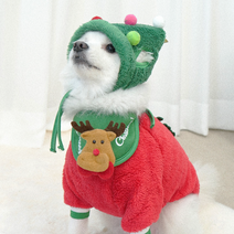 뉴비펫 강아지 크리스마스 옷 세트 산타 트리 루돌프 애견 겨울 옷, 레드_L size, 트리모자_대형, 산타 턱받침