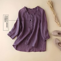 린넨셔츠 여성 여름 러플칼라 린넨티