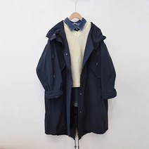 여 간절기룩 하프야상 후드집업 트렌치 바람막이 루즈핏 허리밴딩 중장기장 체형커버