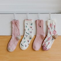 에이블삭스 러블리 핑크 플라워 꽃자수 여성 패션양말 4종세트 n404
