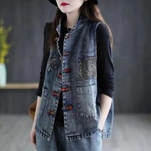 여성 데님 조끼 클래식 빅사이즈 오버핏 청조끼