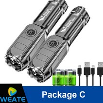 강력한 led 손전등 100000 루멘 전술 손전등 충전식 usb 18650 방수 줌 낚시 사냥 led 손전등, 2개