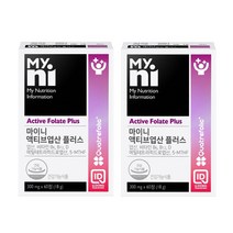 임신전 엽산 보충제 고함량 임산부 수유부 부부 필수 영양제 임신 준비 초기 중기 산후 출산후 산모 엽산제 선물 건강기능식품, 2병, 마이니 액티브 엽산 플러스 60정