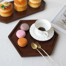 예쁜 육각 팔각 나무쟁반 식당 플레이팅 서빙 디저트 인테리어 홈카페 우드 음료