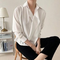 브이와이 VY 여자 증명사진룩 오픈넥 랩남방 블라우스