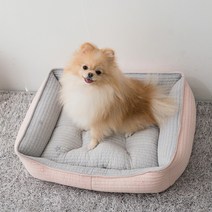 [르헤브] 피그먼트 순면 사각 애견 쿠션/방석-M사이즈, 아이보리/핑크
