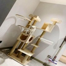 고양이캣타워 원목 캣폴 캣타워 모든 단단한 나무 럭셔리 고양이 등반 프레임 스크래치 포스트 플랫폼 타워 탑 트리 아파트 소파 새끼 고양이용 애완 동물 제품, 4D
