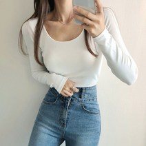 깔끔 U넥 슬림 이너 긴팔 티셔츠