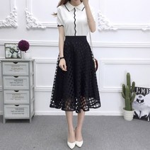 마쿠쿠 A라인 펀칭 플레어 레이스 스커트 밴딩 치마
