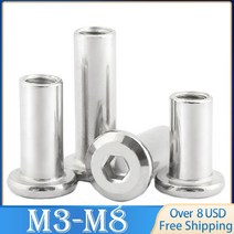 리벳건 2/20pcs M3 M4 M5 304 스테인리스 대형 평면 육각 육각형 소켓 헤드 가구 리벳 커넥터 삽입 조인트 슬리브 캡 너트, [15] 60mm, [03] M5  x10pcs