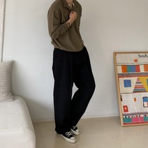 다리길어보이는 남자 백바지 통큰 와이드 벌룬 핀턱 블랙 면 통 바지 팬츠