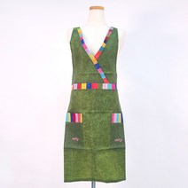 미도규방 전통 브이넥 한복 모시 앞치마 카페 공방 에이프런 선물 기념품, 쑥색