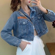 캐주얼 여성 의류 빈티지 데님 스타일 크롭 청자켓 221528EA