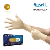 안셀 마이크로플렉스 63-864 라텍스장갑 식품용 9.6인치 9.1g 아이보리 100매, L