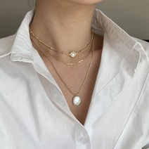 투에이치 3줄 세트 초커 못난이진주 뱀줄 레이어드 목걸이