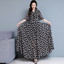 잇츠스타일 연분홍 플라워 헨리넥 쉬폰 롱원피스