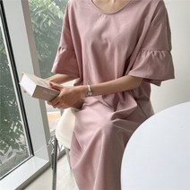 셀러허브(잡화) 여자 여름 U넥 플레어 소매 린넨 일자 맥시 롱 원피스