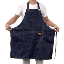 데님 앞치마 카페 바리스타 미용 사 실 애견 보육 교사 제과제빵 영업용 특이한 작업 조정 가능한 넥 밴드, 01 Blue