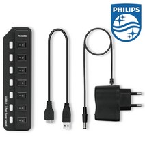 필립스 USB3.0 7포트 유전원 허브/SWV3817/개별 스위치/5Gbps 전송속도/USB3.0 포트 확장/블루 LED/아답터 포함/다양한 USB 연결사용
