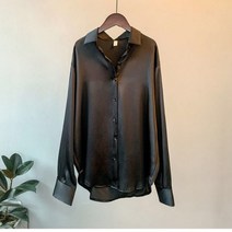 새틴 셔츠 여성 의류 실크 셔츠 빈티지 블라우스 오피스 레이디 쉬어 탑 롱 슬리브 드레스 셔츠 플러스 사이즈 여성 오버 셔츠