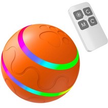 스마트 인터랙티브 애완 동물 장난감 강아지 고양이 공 자동 회전 LED 조명 이동 롤링 놀이용, Orange with Remote, Orange with Remote
