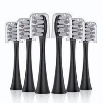음파진동칫솔 SarmocareS100 및 S200 용 음파 전동 헤드 4 개8 개묶음, 6 Soft  Black