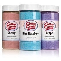 Cotton Candy Express 3가지 맛 솜사탕 설탕 팩 체리 포도 블루 라즈베리 325ml11온스 병 포함