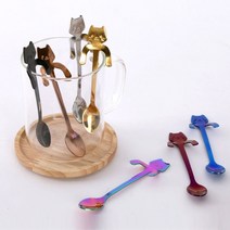 거치 미니 티스푼 귀여운 머들러 예쁜 고양이 티스푼 홈카페 용품, 실버