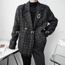 남성 테일러드 부클 트위드 재킷 프린지 보이핏 간절기 루즈핏 연예인 무대의상 캐주얼