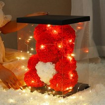 [로즈베어] 장미곰돌이 장미강아지 장미유니콘 장미키티 이벤트꽃 장미꽃 인형 프로포즈 발렌타인데이 화이트데이 특별한날 결혼 입학식 졸업식 기념일 크리스마스 선물_쯔야코드, 레드+화이트[화이트케이스포장+LED조명증정]