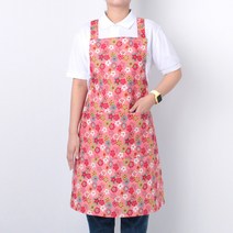 라미아스텔라 예쁜 면 찍찍이 H형 꽃무늬 앞치마, 핑크 플라워