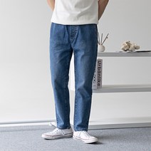 오나크 남자 빅사이즈 밴딩 세미 와이드 테이퍼드 데님 팬츠 스판 청바지