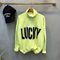 럭키567 / 럭키 반집업 레터링 루즈핏 맨투맨티 4color