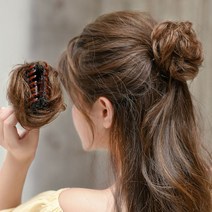 톡톡창고 똥머리 볼륨 집게핀 여자 당고 올림 머리 가발 가발핀 부분 가발집게, 3.풍성곱슬-다크브라운