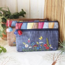 [열매] 모시 색동자수 사각 파우치(L) 5colors