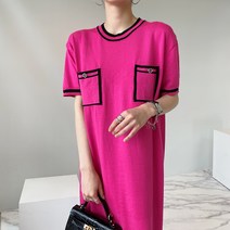 댓민스 4월 코디 H라인 원피스 반팔니트원피스 청담며느리룩 당일배송 여름니트 노란 핑크 아이보리