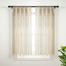 Lush Decor 보헤미안 마크라메 질감 있는 면 창문 커튼/방 칸막이/출입구/벽 장식 길이 160cm x 너비 101.6cm(63 40인치) 화이트 바이오더, Neutral _84 in x 40 in (L x W)