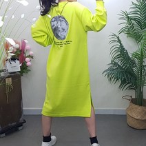제이후 캐주얼 면 루즈핏 달 레터링 옆트임 H라인 일자 롱 맨투맨 원피스