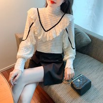 레이스 기모블라우스 입넥 긴팔 보온 하늘비즈 C10 Z593X912