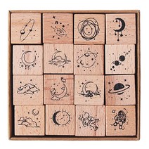 HoyaHoza 16피스 빈티지 은하와 달 나무 고무 스탬프 스크랩북 수제 종이 카드 저널 DIY 공예 예술용, Set-C