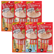 이나바 챠오츄르 고양이간식 4개입, 참치+가다랑어+닭가슴살, 56g, 6팩