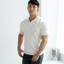 남자 머슬핏 오픈 카라넥 반팔 니트