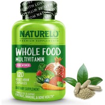 NATURELO Whole Food Multivitamin for Women 천연 유기농 여성 멀티 미네랄 종합 비타민 에너지 및 심장 뼈 소화 건강을 위한 최고의 보충제, 120 정