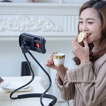 목걸이형 스마트폰 태블릿 휴대폰거치대 자바라 셀카봉, 옐로우