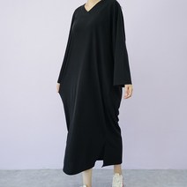 빅걸스토리 빅사이즈 브이넥 양옆트임 롱 긴팔원피스