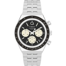 정품 Q TIMEX 타이맥스 남성용 40mm 시계 - 블랙 다이얼 실버 톤 케이스 팔찌 실버/블랙. 팔찌