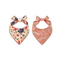 Paws Wishes 906664 강아지 반다나 2팩 꽃 빈티지 도트 세트 정원 반려동물 인 디자인 털 방수 소형견 남아 여아 강아지용 조절 가능한 스카프, Small (Set of 2), 꽃과 잎